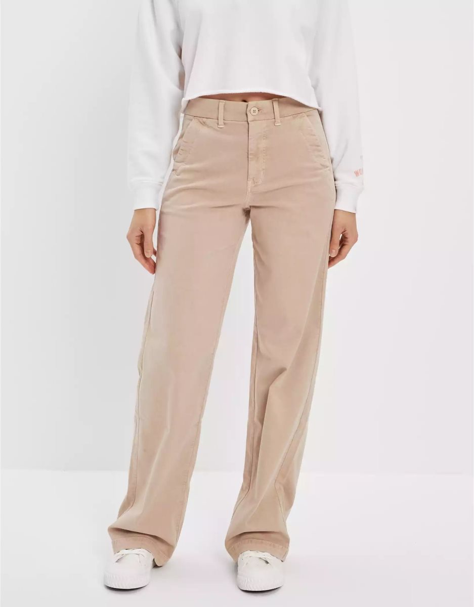 Pantalon American Eagle AE Stretch Twill Super High-Waisted Baggy Larges-Leg Beige Femme | XZV-56078142